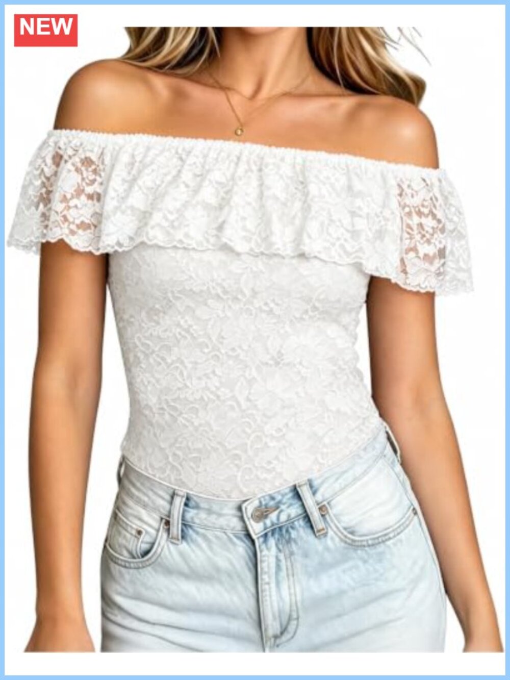 Lace Ruffle Off Shoulder Cropped Blouse Cap Sleeve Top